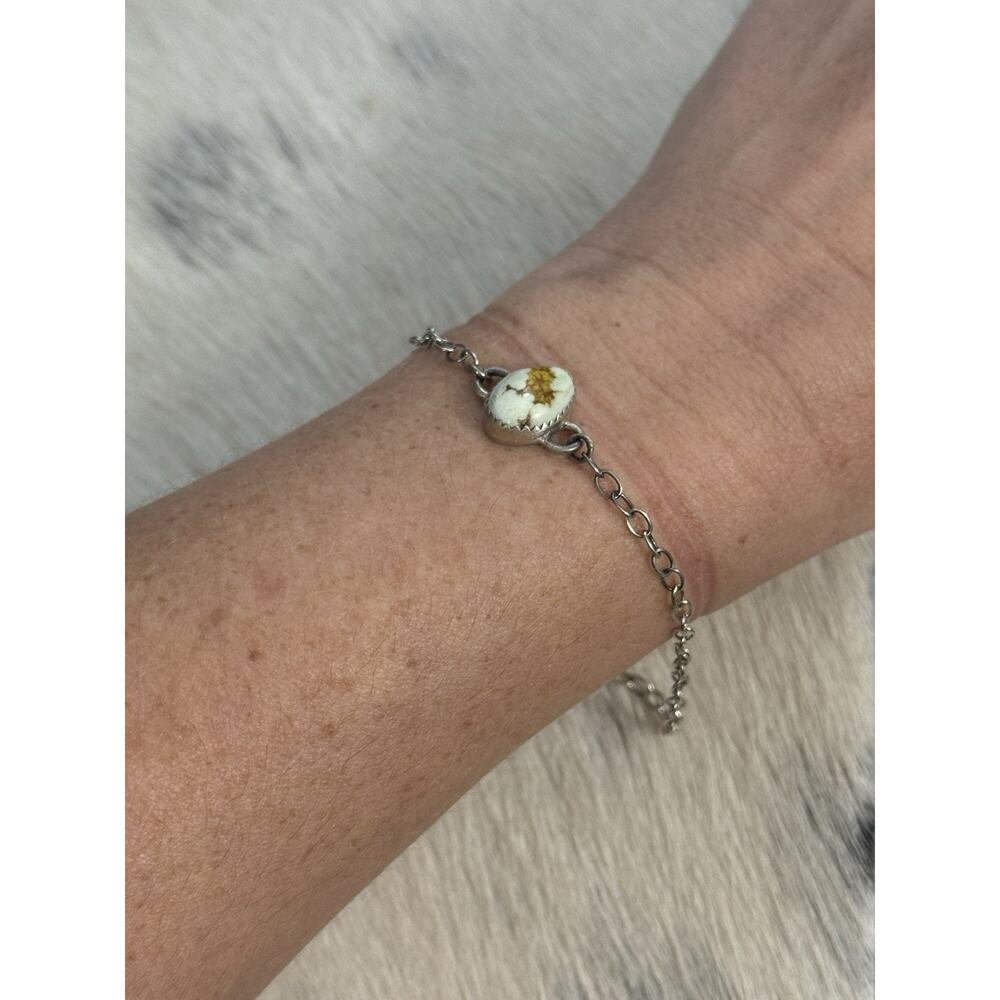 Sterling Silver Green Palomino Turquoise Oval Link Bracelet Stacker 8” - Picture 6 of 10